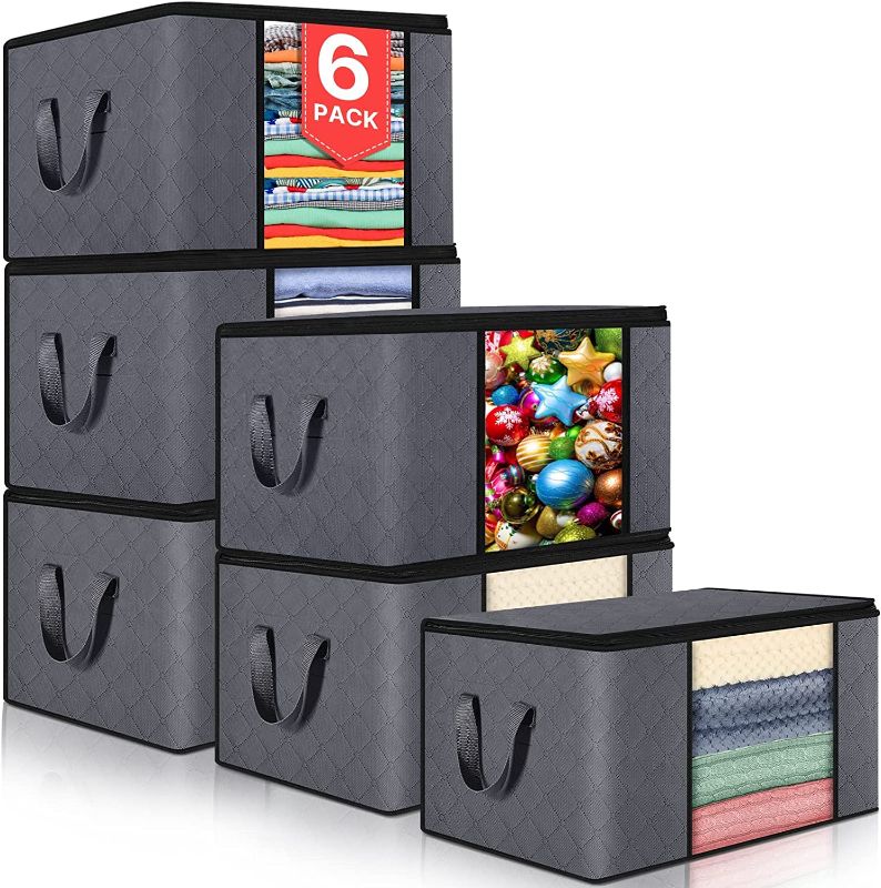 Photo 1 of 6-Pack Clothes Storage Organizer, Large Capacity Blanket Storage Bags with Reinforced Handles & Sturdy Zippers