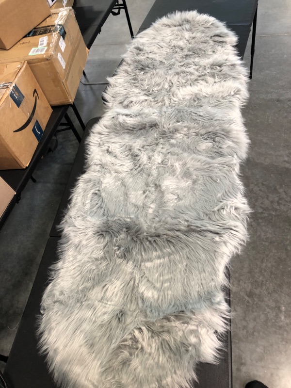 Photo 2 of Faux Fur Rug for Bedroom, Gray Fluffy Rug Soft Sheepskin Runner Rug Sofa Couch Seat Cushion, 2x6ft 