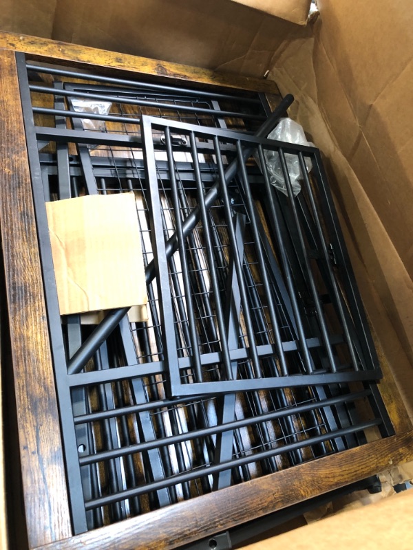 Photo 1 of Fourfurpets 3 in 1 Furniture Style Dog Crates with Hallway Rack, Side Table, Double Door, Three Sides Ventilation, Heavy Duty Dog Cage, High Resilience Dog Pad Bottom, Rustic Brown Furniture Style Dog Crates 3 in 1