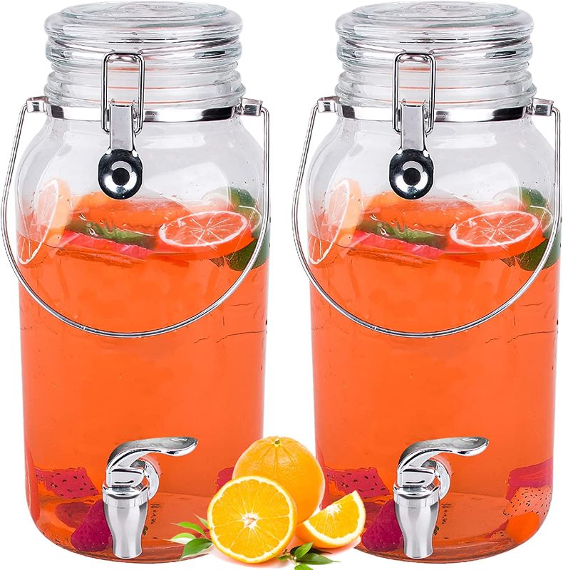 Photo 1 of Eleganttime 1 Gallon Glass Drink Dispensers for Parties,2 Pack Beverage Dispenser With Spigot,Laundry Detergent Dispenser Punch Bowls Juice Water Dispenser for Parties
