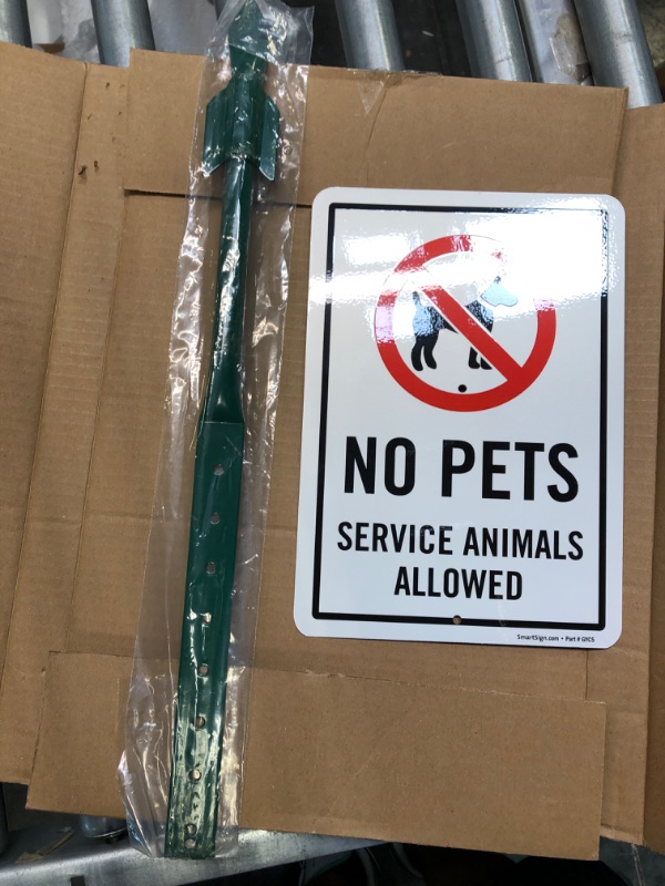 Photo 3 of SmartSign 10 x 7 inch “No Pets - Service Animals Allowed” LawnPuppy Yard Sign and 18 inch Stake Kit, 40 mil Laminated Rustproof Aluminum, Red, Black and White, Set of 1 10" x 7" Non-Reflective Aluminum Sign with 18" Stake