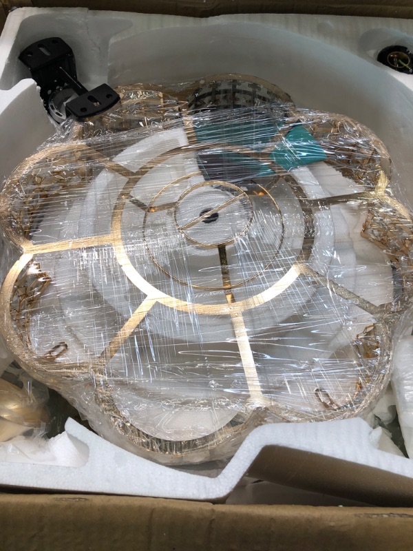 Photo 1 of BAYSQUIRREL Retractable Crystal Ceiling Fan with Light, Remote and APP Control, 6 Speeds Reversible Blades, 3-Color LED Dimmable Chandelier Ceiling Fan with Color Temperature Memory 36W 42in Modern gold