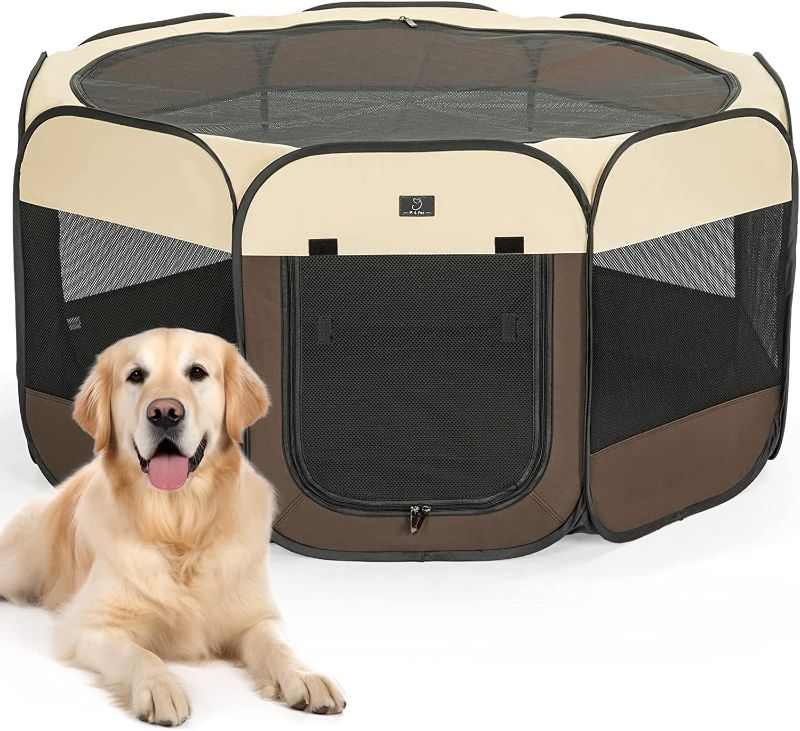 Photo 5 of A4Pet Portable Pet Playpen for Large Dogs, 49" Foldable Dog Playpen for Medium Large Dogs/Puppy/Cat/Rabbit/Chick, Indoor Cat Playpen with Waterproof Bottom & Removable Zipper
