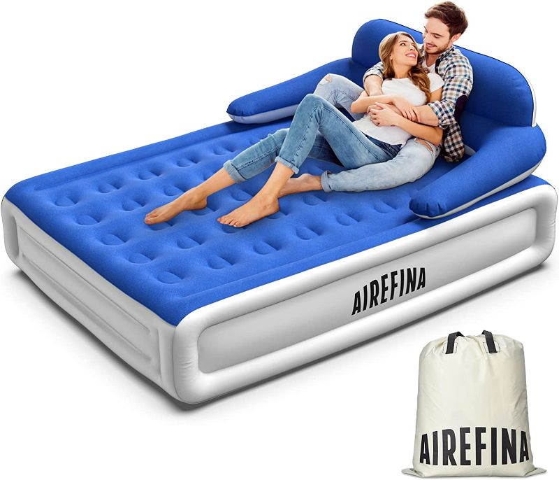 Photo 1 of Airefina Air Mattress with Headboard, Queen Inflatable Mattress with Built-in Electric Pump, 3 Min Inflation/Deflation, Air Bed with Flocked Surface for Home Guest Travel 85x60x18in, 650lbs MAX
