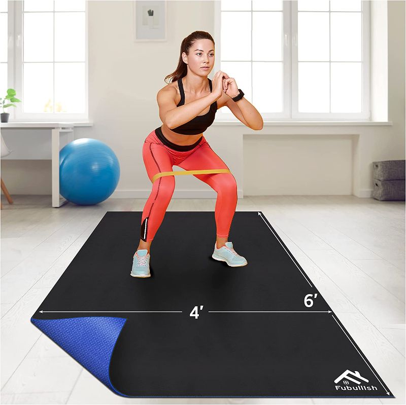 Photo 1 of Fubullish Large Exercise Mat for Home Workout 6'x4'x7mm Thicken Workout Gym Flooring Mat, Shoe-Friendly Ultra-Durable Non-Slip Jump Rope Mat for Fitness, Weightlifting, Cardio
