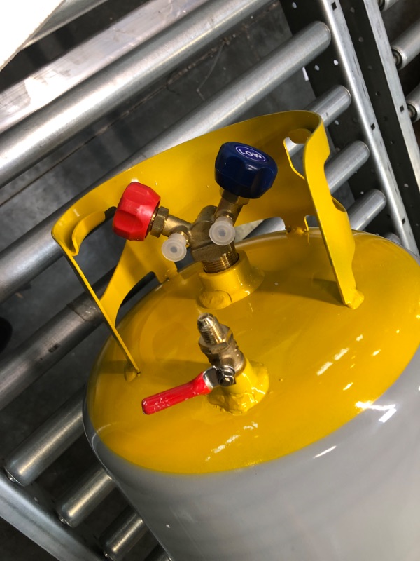 Photo 1 of GCCSJ Refrigerant Recovery Tank with 1/4 SAE Y Valve Double Valve Collar Design Reusable Save Valve-50 LB Capacity