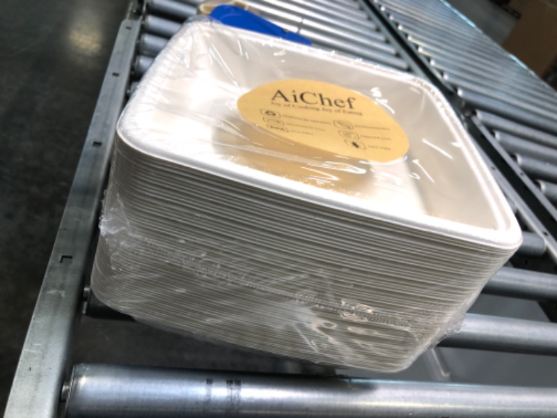 Photo 2 of AICHEF 50 Pack 42 oz Disposable Deep Food Trays, 100% Compostable Ultra Deep Trays Serving Salad, Nacho, BBQ, Seafood 9 x 9 x 1.7 inch (42 fluid oz)