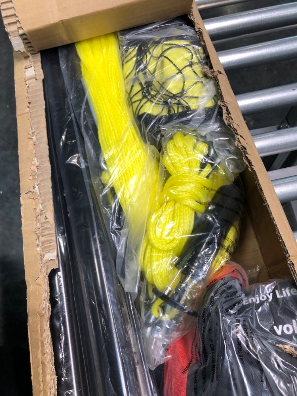 Photo 1 of Zdgao Outdoor Portable Volleyball Net System - Adjustable Height Poles with Soft Volleyball Ball, Pump, Hammer, Boundary Line, and Carry Bag for Backyard, Beach, Lawn Fluorescent Green