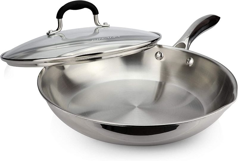 Photo 1 of AVACRAFT 10 Inch Tri-Ply Stainless Steel Frying Pan with Lid, Side Spouts, Induction Pan, Versatile Stainless Steel Skillet, Fry Pan in our Pots and Pans, Cooking Pan (Tri-Ply Stainless steel,10 Inch)
