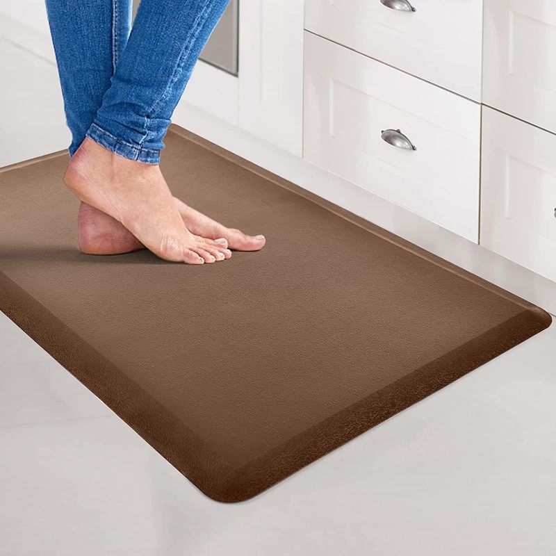 Photo 1 of Art3d Anti Fatigue Mat - 1/2 Inch Cushioned Kitchen Mats - Non Slip Foam Comfort Cushion for Standing Desk, Office or Garage Floor (17.3"x28", Brown) 2PC
