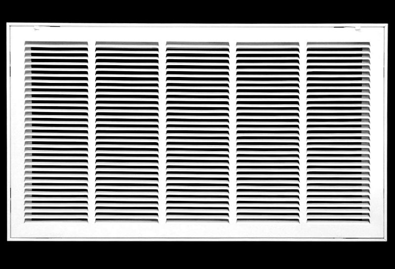 Photo 2 of 32" X 16" Steel Return Air Filter Grille for 1" Filter - Easy Plastic Tabs for Removable Face/Door - HVAC Duct Cover - Flat Stamped Face -White [Outer Dimensions: 33.75w X 17.75h]
