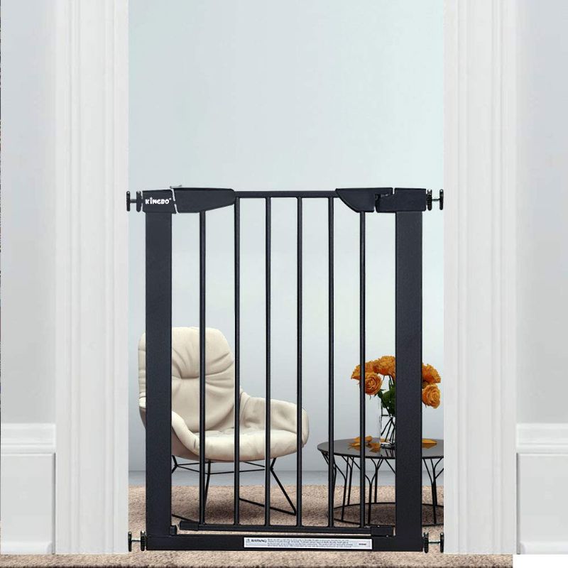 Photo 1 of WAOWAO Narrow Baby Gate Easy Walk Thru Pressure/Hardware Mount Auto Close Black Metal Child Dog Pet Safety Gates 29.13in Tall for Top of Stairs,Doorways,Kitchen and Living Room 2 (Black-22.83"-25.59")
