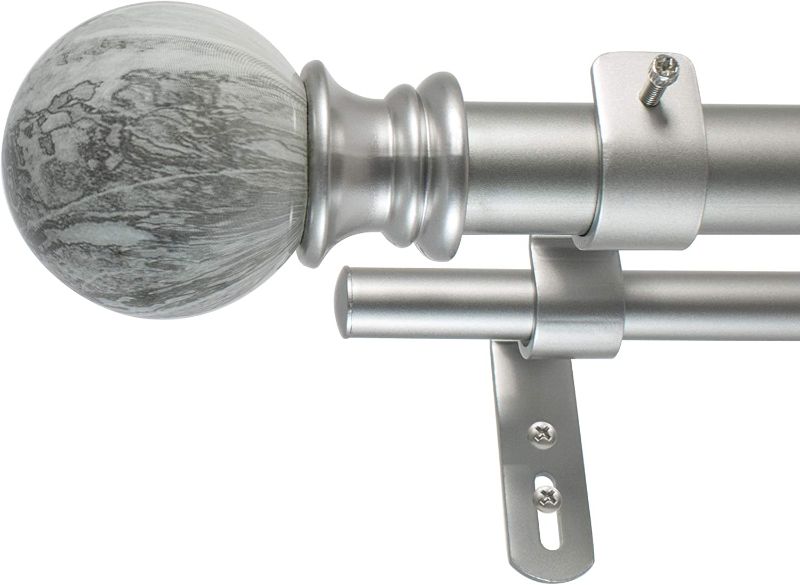 Photo 1 of Decopolitan MARBLE BALL DOUBLE CURTAIN ROD SET, 72 to 144-Inches, Antique Silver