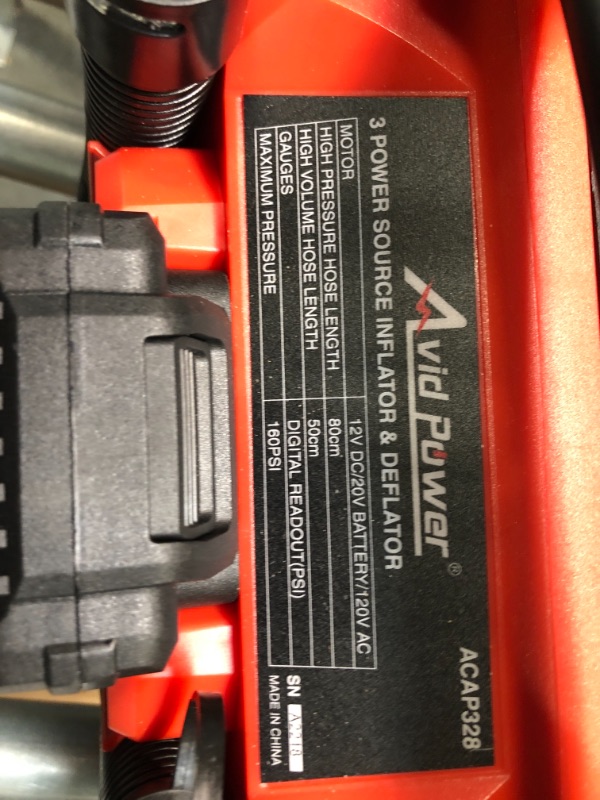 Photo 1 of 
Tire Inflator Air compressor Portable w/ 3 Power Source (110V AC, 12V DC, 20V Battery), Car Tire Pump w/Inflation & Deflation Modes, Triple Power Tire...