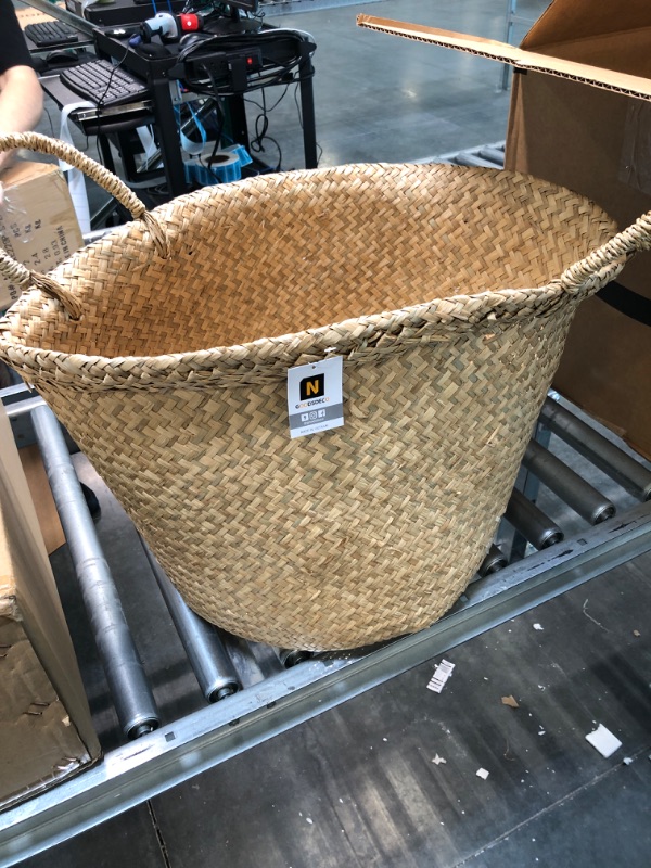 Photo 2 of Goodsdeco Multipurpose Seagrass Belly Basket with Handle - Laundry Basket, Woven Seagrass Basket with Handle for Laundry Plants, Large Size Rattan Basket
