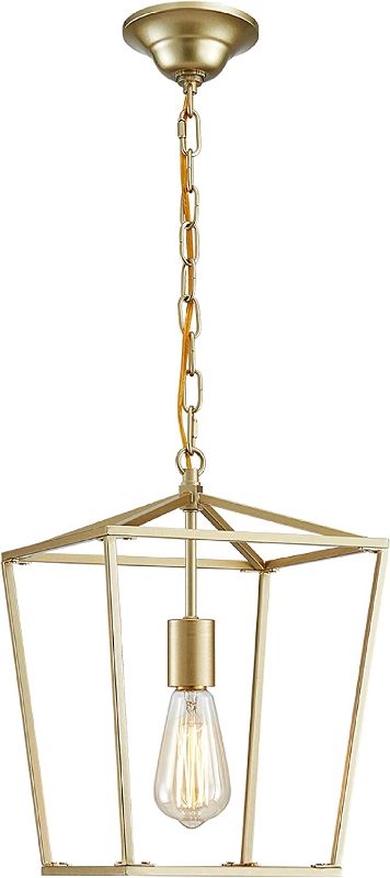 Photo 1 of ANJIADENGSHI Lantern Pendant Light Lantern Iron Cage 1 E26 Bulbs Lantern Chandelier for Dining Room Kitchen, Gold Plating(Bulbs Not Included)
