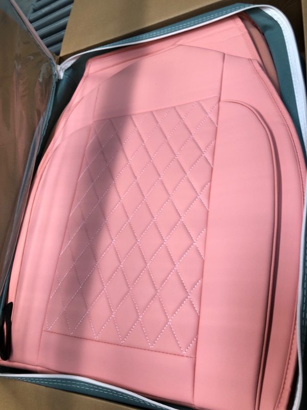 Photo 2 of ASEAUTO Rhombus Leather Car Seat Covers Premium PU 5 Seats Full Set Universal Fit for Most Sedan SUV Truck Pickup Airbag Compatible (Pink)