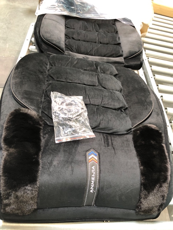 Photo 2 of AOOG Fuzzy Car Seat Covers Front Pair, Fluffy Automotive Seat Covers for Cars SUV Pick-up Truck, Soft Plush Synthetic Fur Car Seat Cushions, Warm Seat Cover Winter Protector, Black FRONT PAIR Black