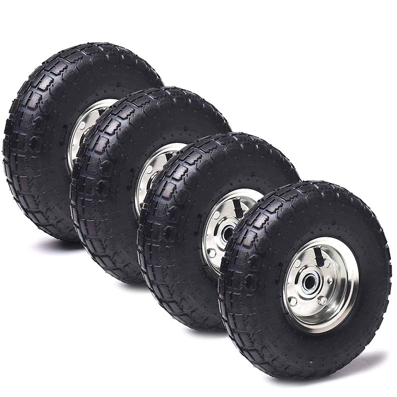 Photo 1 of 4 Pack) AR-PRO 10" Heavy-Duty Replacement Tire and Wheel - 4.10/3.50-4" with 10" Inner Tube, 5/8" Axle Bore Hole, 2.2" Offset Hub and Double Sealed Bearings for Hand Trucks and Gorilla Cart