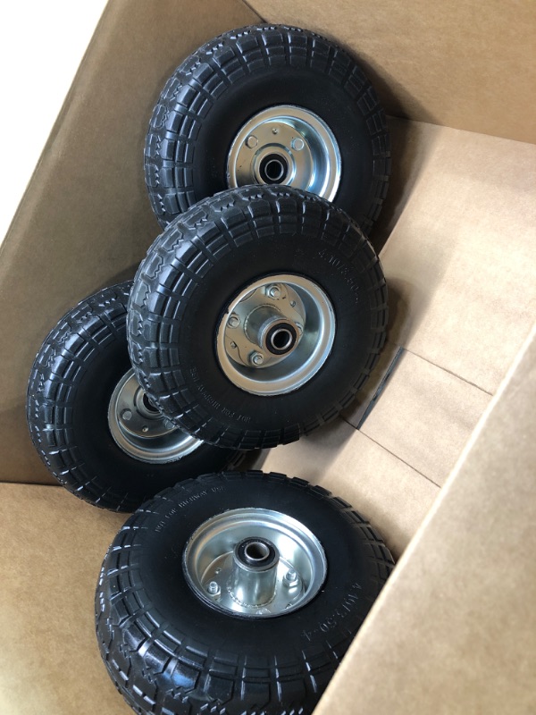 Photo 3 of 4 Pack) AR-PRO 10" Heavy-Duty Replacement Tire and Wheel - 4.10/3.50-4" with 10" Inner Tube, 5/8" Axle Bore Hole, 2.2" Offset Hub and Double Sealed Bearings for Hand Trucks and Gorilla Cart