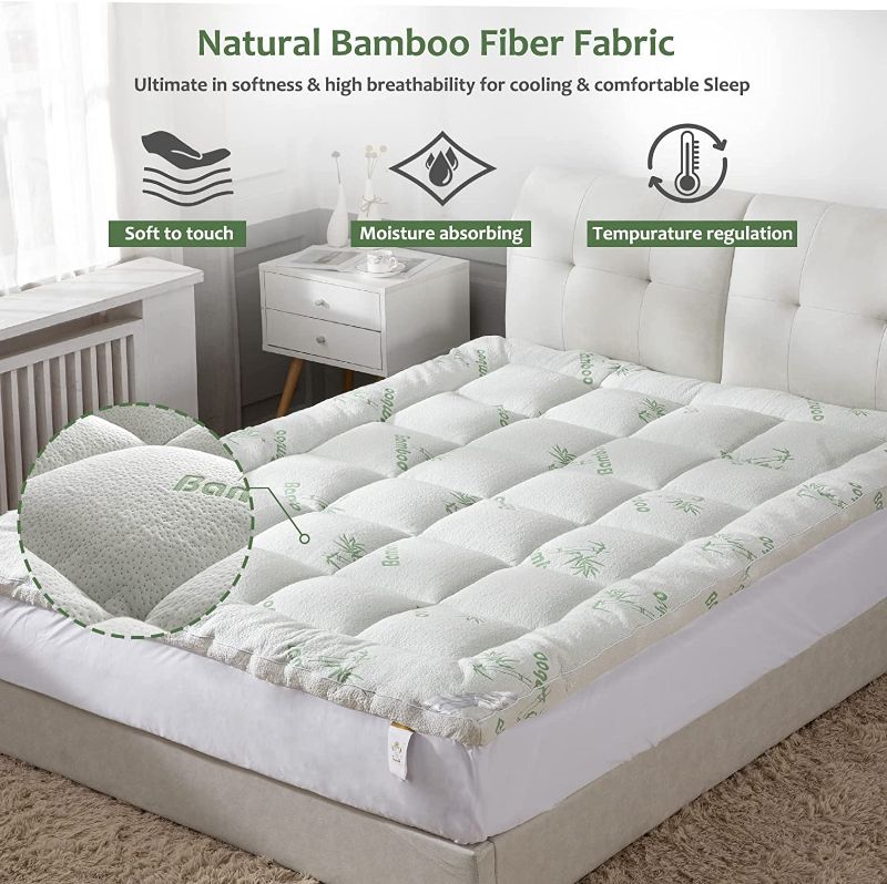 Photo 1 of Bamboo Mattress Topper Twin Size with 8-21" Deep Pocket Mattress Pad for Kid's Bed Pillow Top Single Size Mattress Cooling Cover Quilted Mattress Protector with 1200 GSM Down Alternative Fill (39x75)
