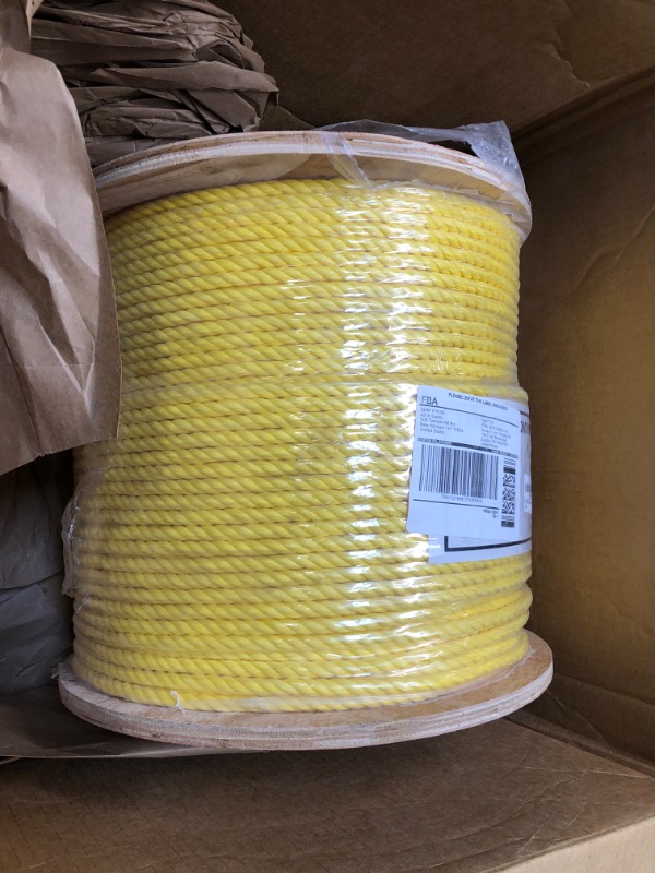 Photo 2 of Yellow Twisted Polypropylene Rope - 3/8" Floating Poly Pro Cord 1200 Ft - Resistant to Oil, Moisture, Marine Growth and Chemicals - Reduced Slip, Easy Knot, Flexible - by Xpose Safety 3/8" x 1200' 1