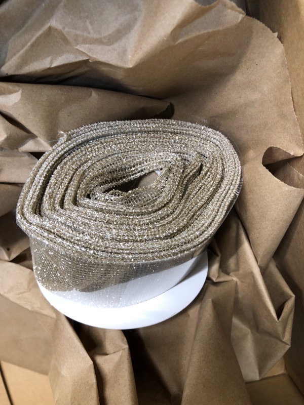 Photo 1 of DINDOSAL Champagne Gold Wired Ribbon Champagne Mesh Ribbon Metallic Glitter Wired Ribbon for Crafts, Topper Bows, Wreaths, Gift Wrapping, Home Decor, 2.5" x 10 Yards x 1 Roll Champage Mesh