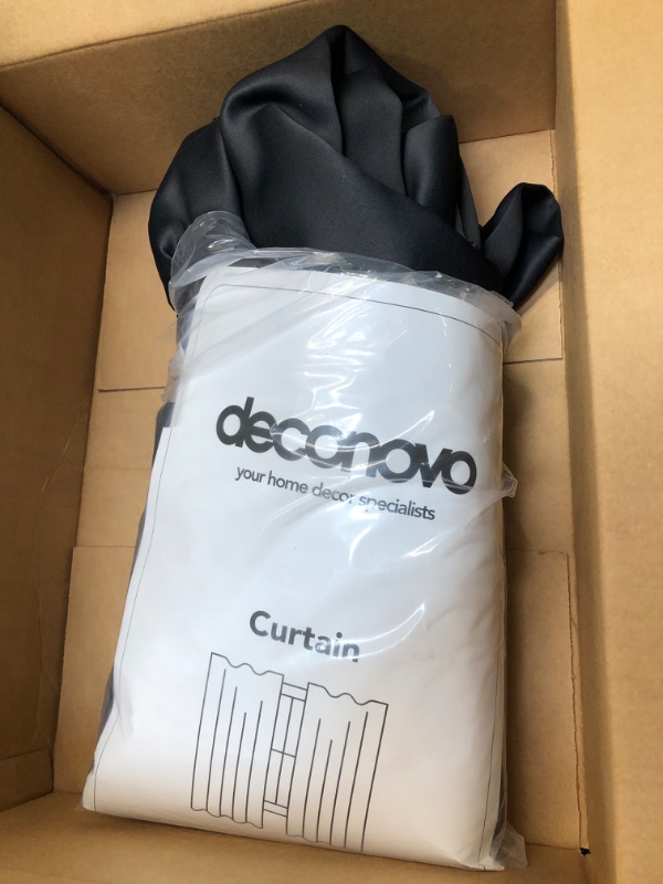 Photo 1 of Deconovo Blackout Curtains 84 Inches Long, Black Blackout Curtains for Bedroom - 2 Panels, 52x84 Inch, Room Darkening Curtains for Living Room, Back Tab and Rod Pocket Black Curtains 52W x 84L Inch Black
