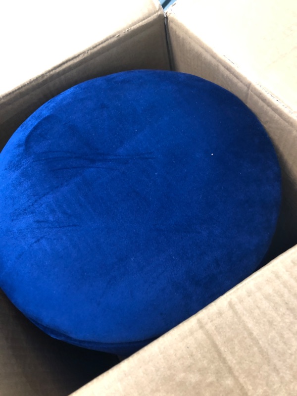 Photo 3 of Joveco Round Storage Ottoman Footrest Stool Velvet Upholstered Footstool with Gold Plating Base (Blue)