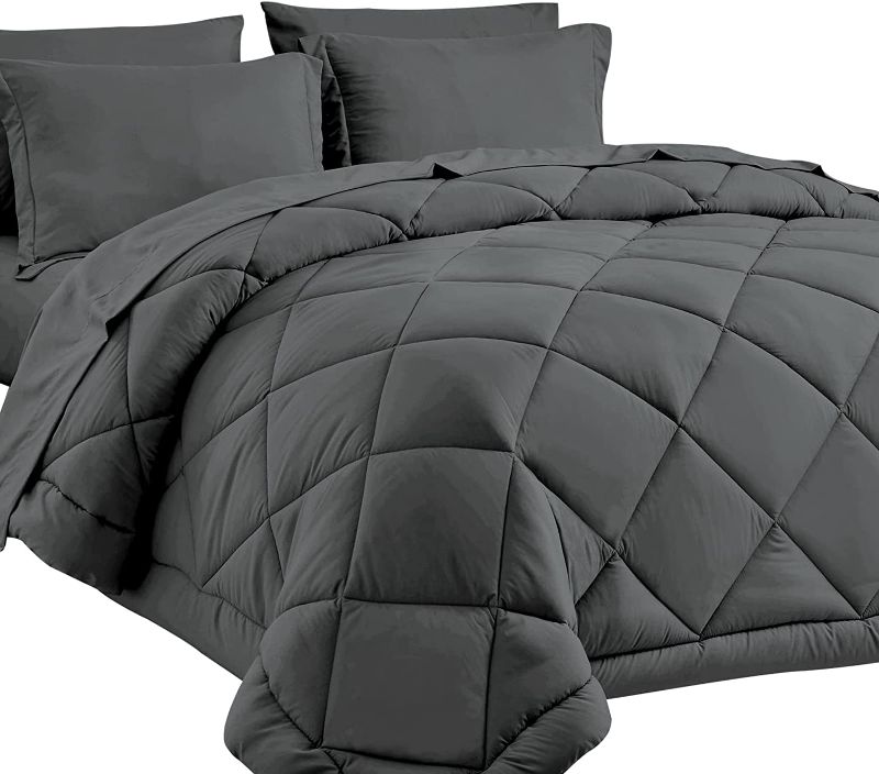 Photo 1 of CozyLux King Bed in a Bag 7-Pieces Comforter Sets with Comforter and Sheets Dark Grey All Season Bedding Sets with Comforter, Pillow Shams, Flat Sheet, Fitted Sheet and Pillowcases
