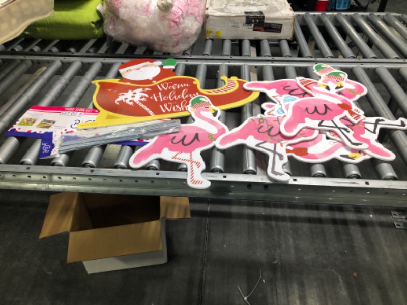 Photo 2 of Big Dot of Happiness Flamingle Bells - Yard Sign and Outdoor Lawn Decorations - Tropical Flamingo Christmas Yard Signs - Set of 8