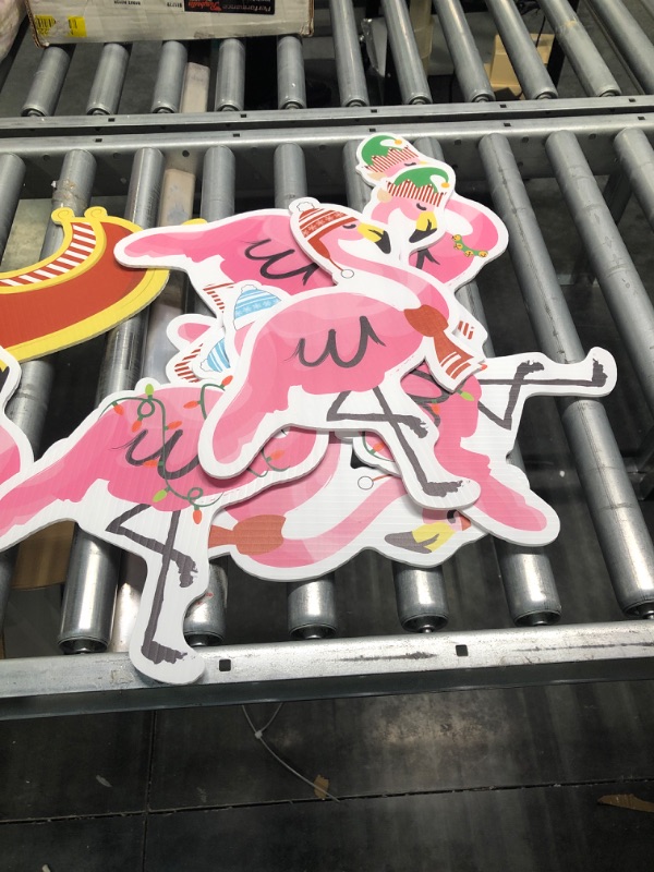 Photo 1 of Big Dot of Happiness Flamingle Bells - Yard Sign and Outdoor Lawn Decorations - Tropical Flamingo Christmas Yard Signs - Set of 8