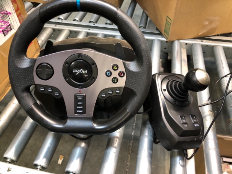 Photo 3 of Game Racing Wheel, PXN V9 270°/900° Adjustable Racing Steering Wheel, with Clutch and Shifter, Support Vibration and Headset Function, Suitable for PC, PS3, PS4, Xbox One, Nintendo Switch.