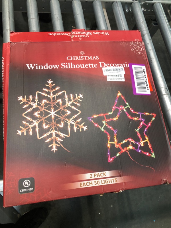Photo 4 of 2 Pack Christmas Window Silhouette Lights Decorations Indoor, Lighted Stars and Snowflake Window Lights with 100 Count Bulbs for Holiday Wall Door Glass Decorations 16 Inch Snow & Star (Only 1 Works)