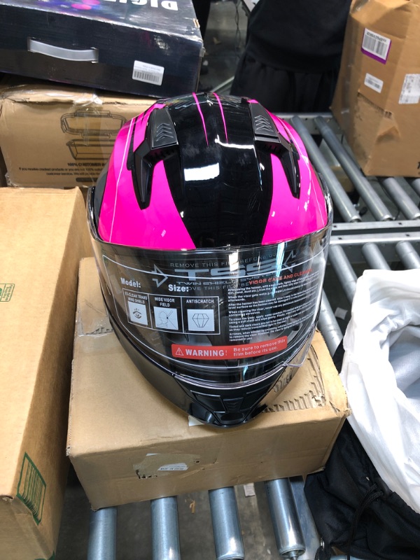 Photo 2 of AHR Helmet Flip Up Modular Helmet RUN-M3 DOT Black Pink Size XXL