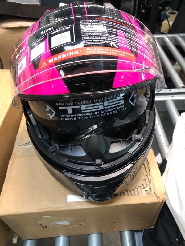 Photo 3 of AHR Helmet Flip Up Modular Helmet RUN-M3 DOT Black Pink Size XXL