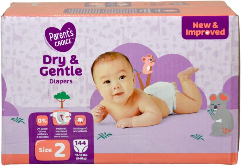 Photo 1 of Parent's Choice Diapers, Dry & Gentle Diapers Size 2 (12-18 lbs) - 144 Count
