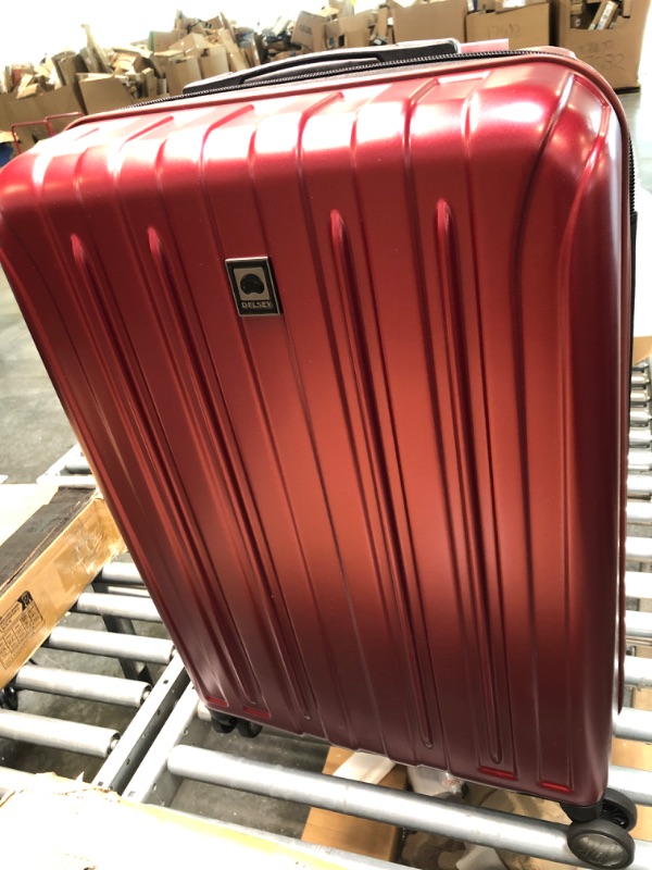 Photo 2 of DELSEY Paris Titanium Hardside Expandable Luggage with Spinner Wheels, Black Cherry Red, Checked-Medium 25 Inch Checked-Medium 25 Inch Black Cherry Red