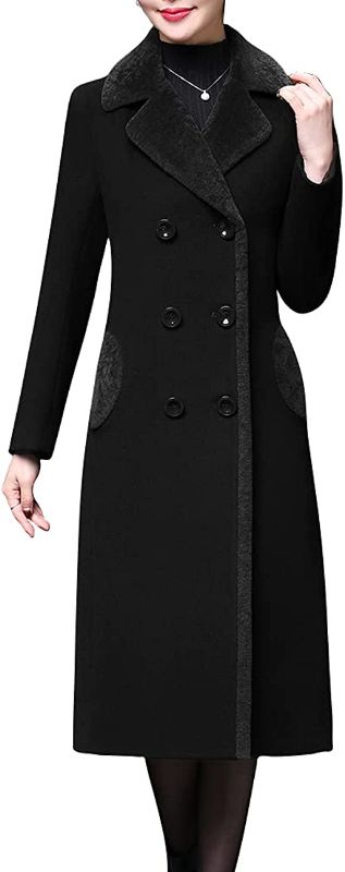 Photo 1 of Aprsfn Women's Double-breasted Notched Lapel Midi Wool Blend Pea Coat Jackets
(Size XL)