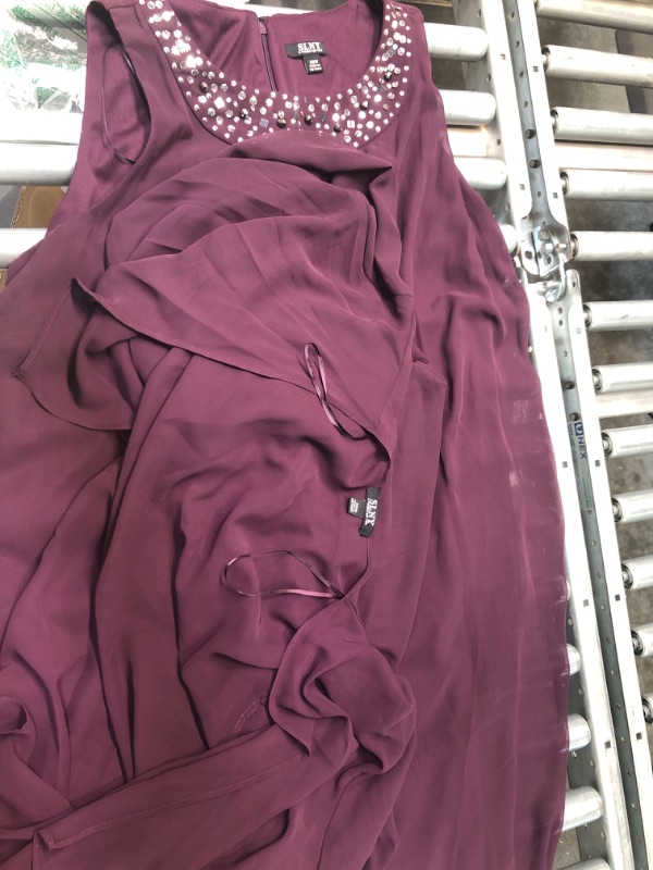 Photo 2 of S.L. Fashions Women's Plus Size Chiffon Tier Jacket Dress with Bead Neck 20 Plus Aubergine