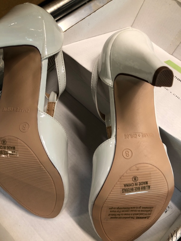 Photo 1 of Chase & Chloe New Kimmy-36 Women's Teardrop Cut Out T-Strap Mid Heel Dress Pumps 8 White Pat