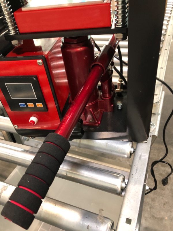 Photo 3 of 5 Ton Portable Hydraulic Heat Press Machine 2000+ PSI 2.3 x 4.7 Inch Dual Heating Plate LCD Controller Timer Heavy Duty Press, red/black, CS01