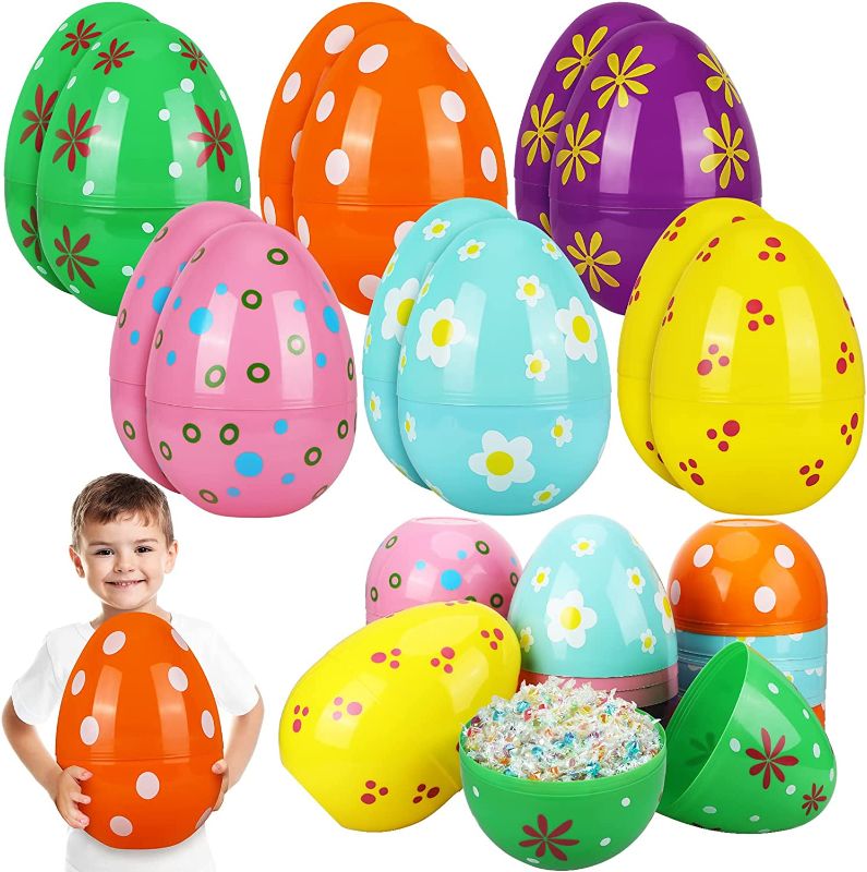 Photo 1 of Chuangdi 12 Pieces Jumbo Easter Eggs 12 Inch Colorful Plastic Eggs Bulk Giant Easter Egg Extra Large Empty Fillable Basket Stuffers for Kids Easter Hunt Party Supplies Fillers (Fresh Color)
