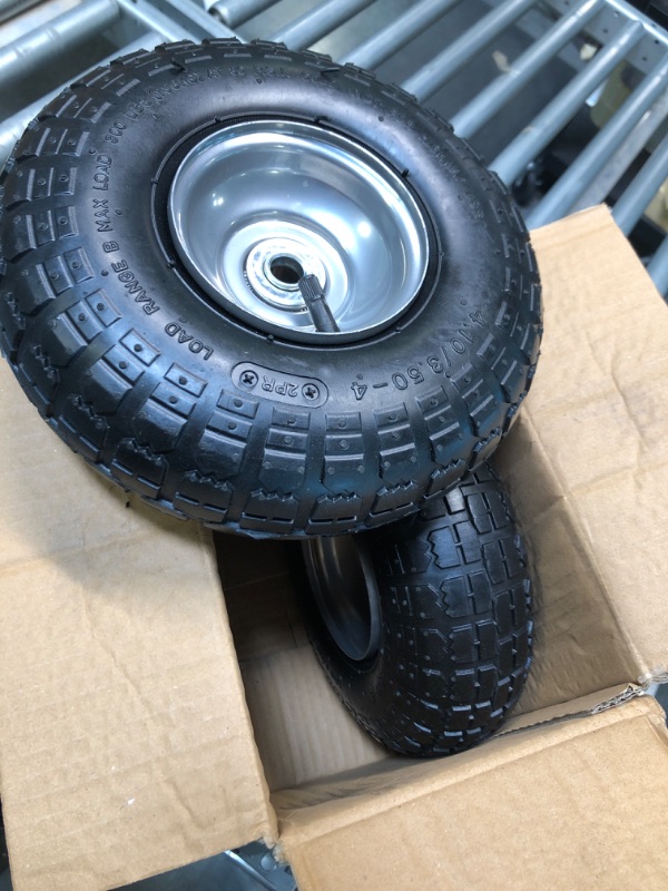 Photo 2 of 10" Heavy Duty 4.10/3.50-4 Tire - Dolly Wheels and Hand Truck Wheels Replacement - 4.10 3.50-4 Tire and Wheel for Gorilla Cart, Generator, Lawn Mower, Garden Wagon. 5/8" Axle Borehole (2 Pack) Ram-Pro 2 PACK 10 Inch