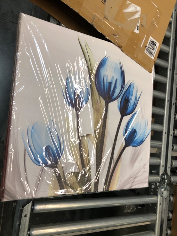 Photo 3 of Flower Canvas Prints Wall Art Decor 4 Panels Blue Elegant Tulip Artwork Simple Life Picture for Living Room Bedroom Home Salon SPA Wall Decoration 20" x 20" 4 Pieces 20x20x4 Wrapped Canvas(Blue Tulip)