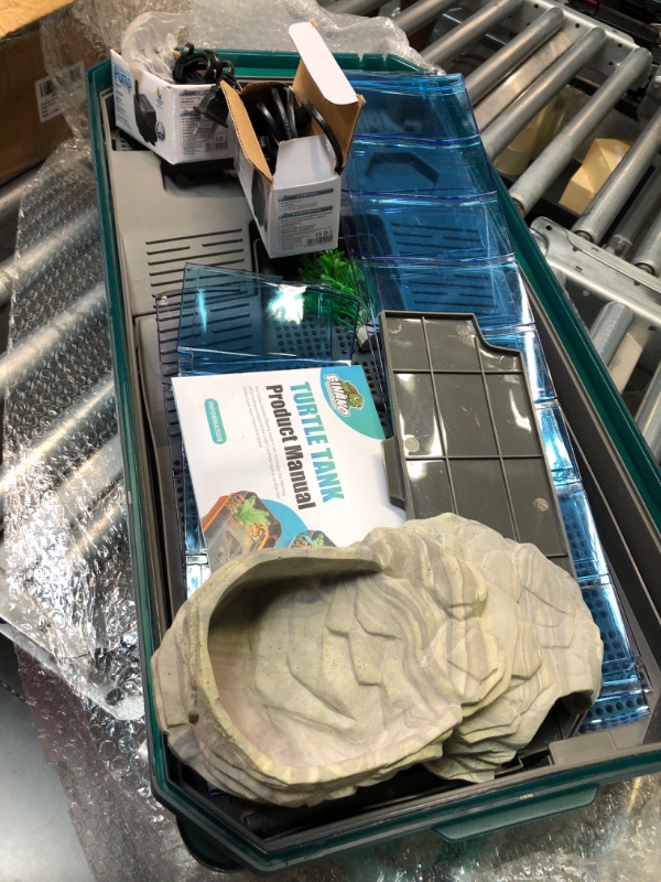 Photo 3 of Binano Turtle Aquarium Turtle Tank kit Includes Accessories with Water Filter High Anti-Escape Fence and Large Space, Turtles can be Given a Shower, Habitat for Terrapin Turtles?XL?Green X-Large(25.6''×13''×9.4'') Green