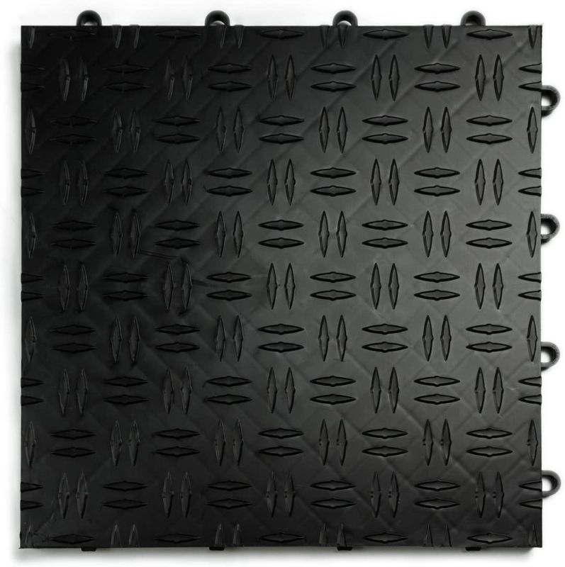 Photo 1 of Big Floors GarageTrac Diamond, Durable Copolymer Interlocking Modular Non-Slip Garage Flooring Tile (48 Pack), Black