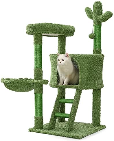 Photo 1 of  Mile High Life | Cat Tree Tower Scrating Post | Cat Condo with Hammock and Cactus Scratching Posts Tree for Kittens | Tall Cat Climbing Stand with Cute Hanging Ball & Toys for Play House