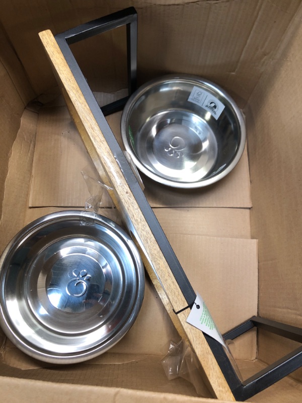 Photo 1 of Brave Bark Wood & Metal Feeder - Premium Mango Wood Feeder with Metal Stand, 2 Stainless Steel Bowls for Food or Water Included, Perfect for Dogs,Cats and Pets of Any Size, for Home or Office (Medium)