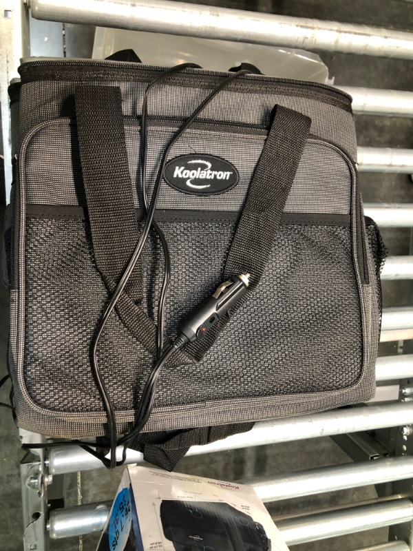 Photo 1 of Koolatron Thermoelectric Iceless 12V Cooler Bag, 26 qt (25 L) Black/Gray Soft-Sided Portable Car Fridge w/ DC Power Cord, Adjustable Shoulder Strap, Cord Storage, Travel Fishing Trucking Road Trip